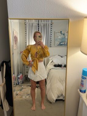 Camila Coelho Mustard Yellow Tie-Front Crop Blouse